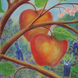 Cropped image of illustration of apple picking.