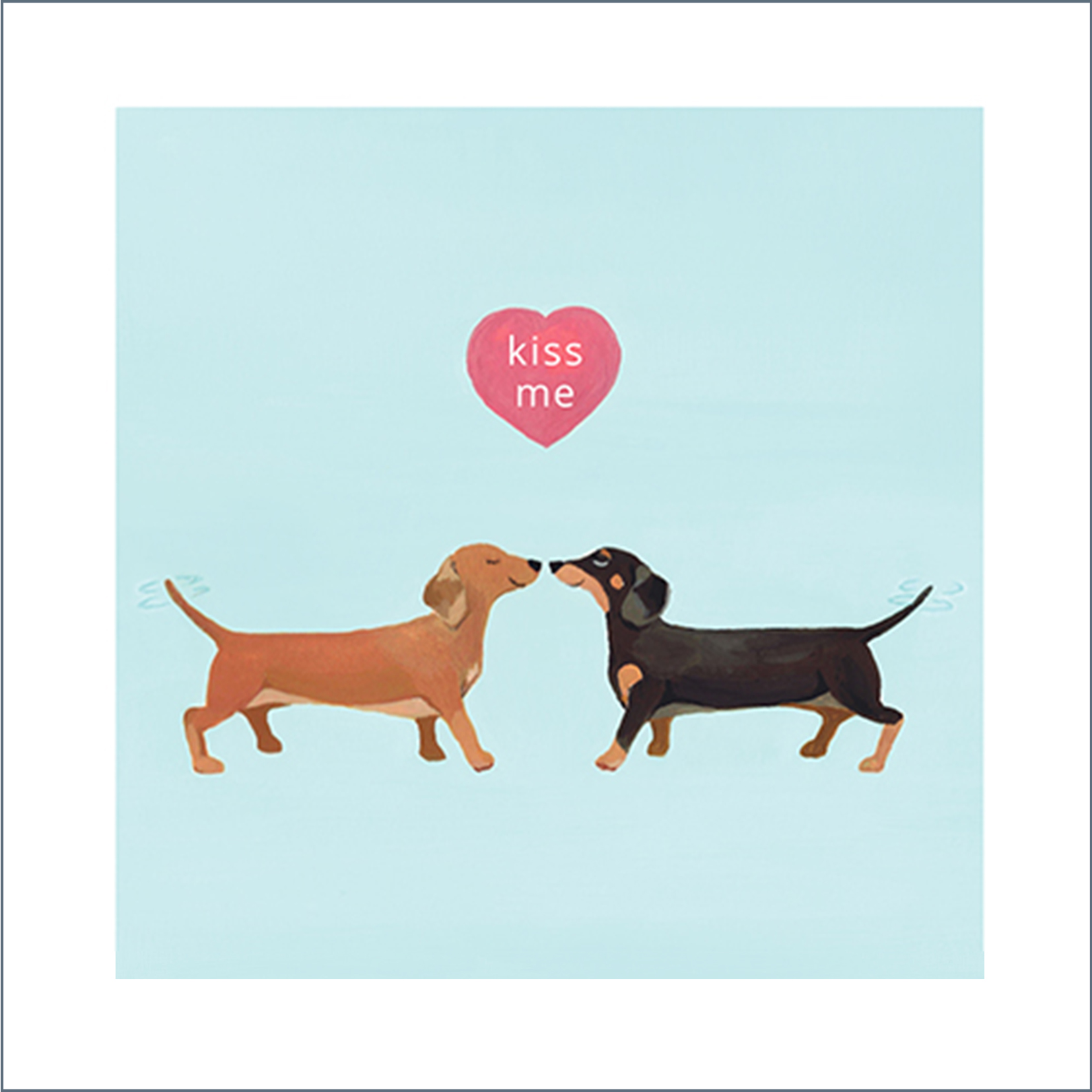 Anniversary greetings card featuring two cute kissing sausage dogs
